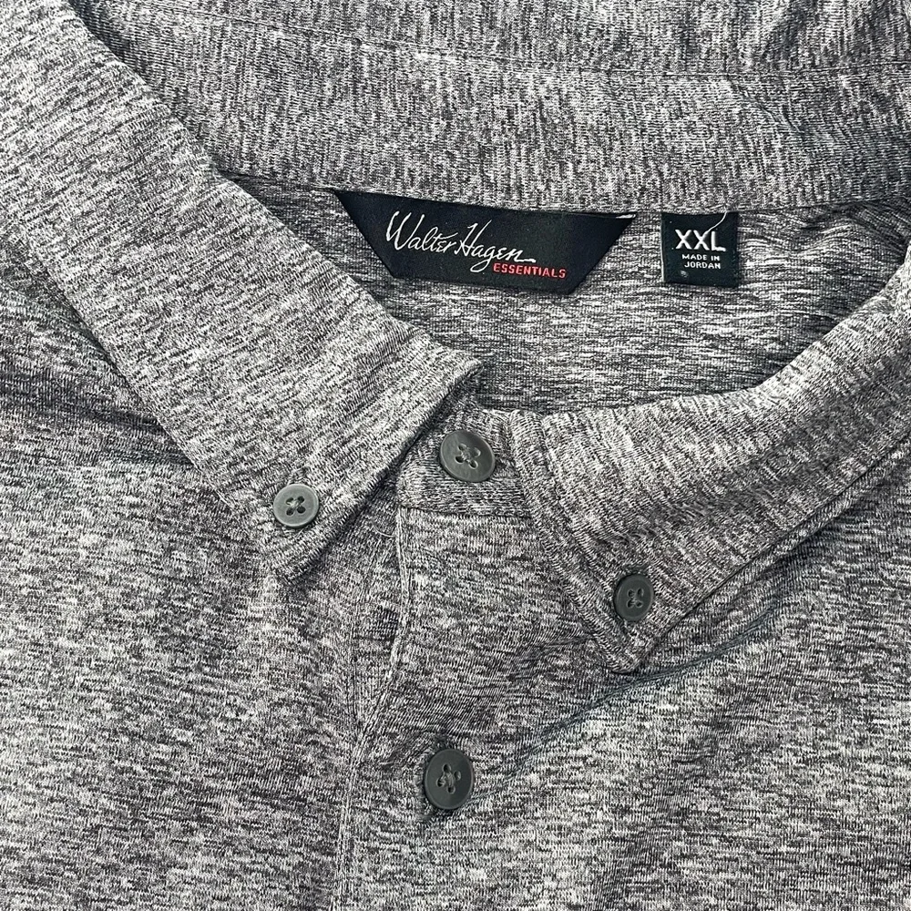 Walter Hagen Gray Heather Long Sleeve Golf Polo Performance Shirt XXL Big Tall